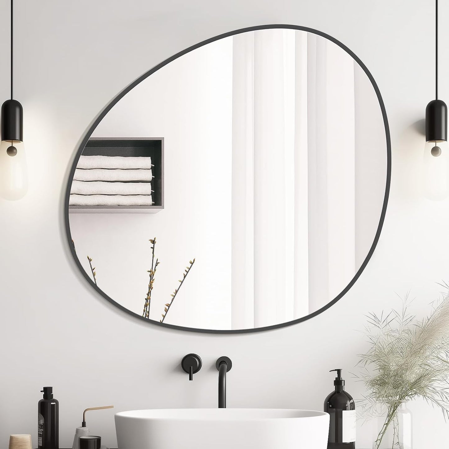 WallBeyond Asymmetrical Mirror, Irregular Wall Mirror, Abstract Wall Mirrors Decorative for Bedroom Living Room Entryway Hall, Unique Wall Mirror 28" H x 26" W, Black