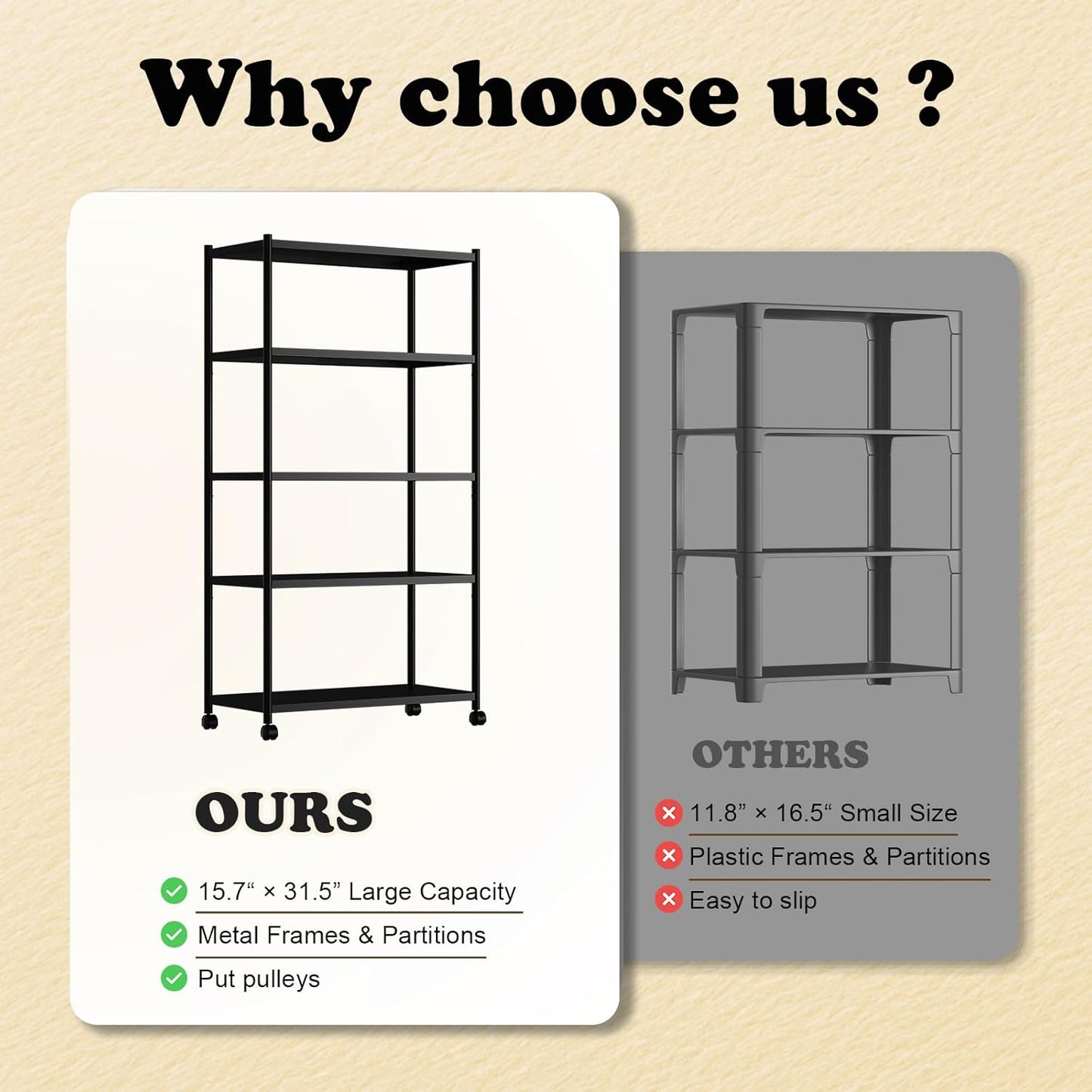 ZZL 5 Tier Large Bookshelf 31.49" Width,Tall Book Shelf Storage and Organization w/Wheels,Industrial Book Shelves for Home Office,Bedroom,School,Living Room(Black)