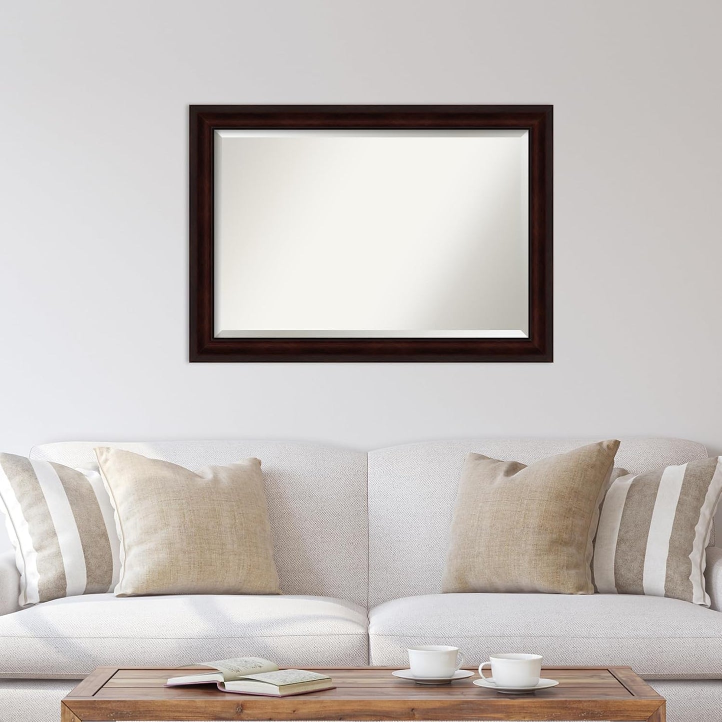 Amanti Art Brown Wall Mirror 29x41 Coffee Bean Brown Rectangle Bathroom Mirror for Wall Decor Living Room, Large Casual Frame, Hangs Horizonally and Vertically, Bathroom Decor, Beveled Edge from WI
