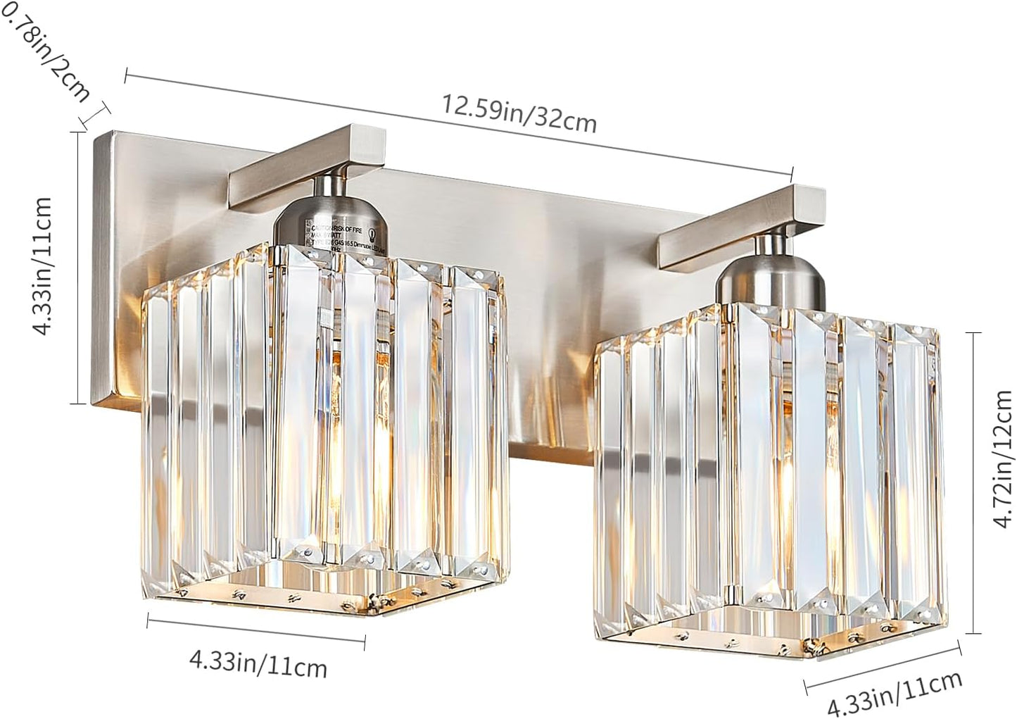 Modern Vanity Light 2-Lights Brushed Nickel Vanity Light Crystal Bathroom Wall Light Bathroom Light Fixtures