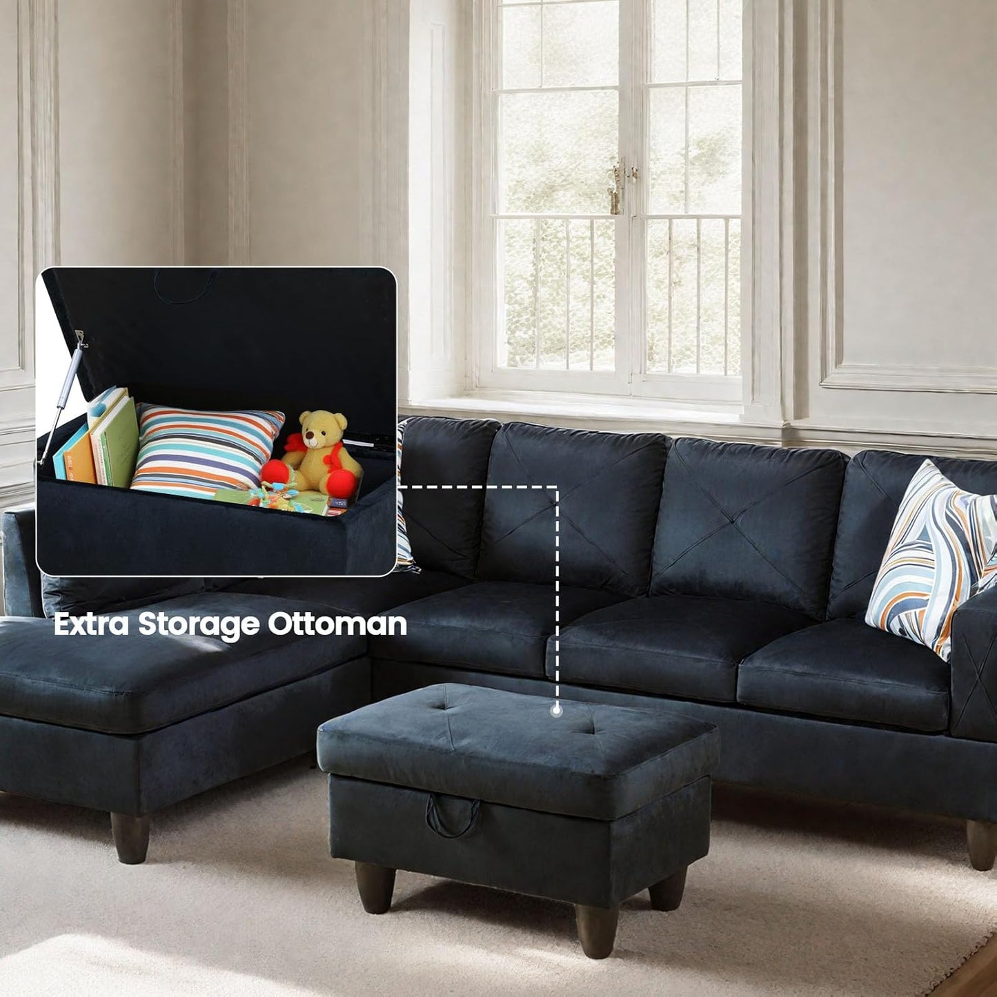 L Shaped Sectional Couch with Otttoman, 97" Sectional Sofa for Living Room Modular Couches for Bedroom, Apartments