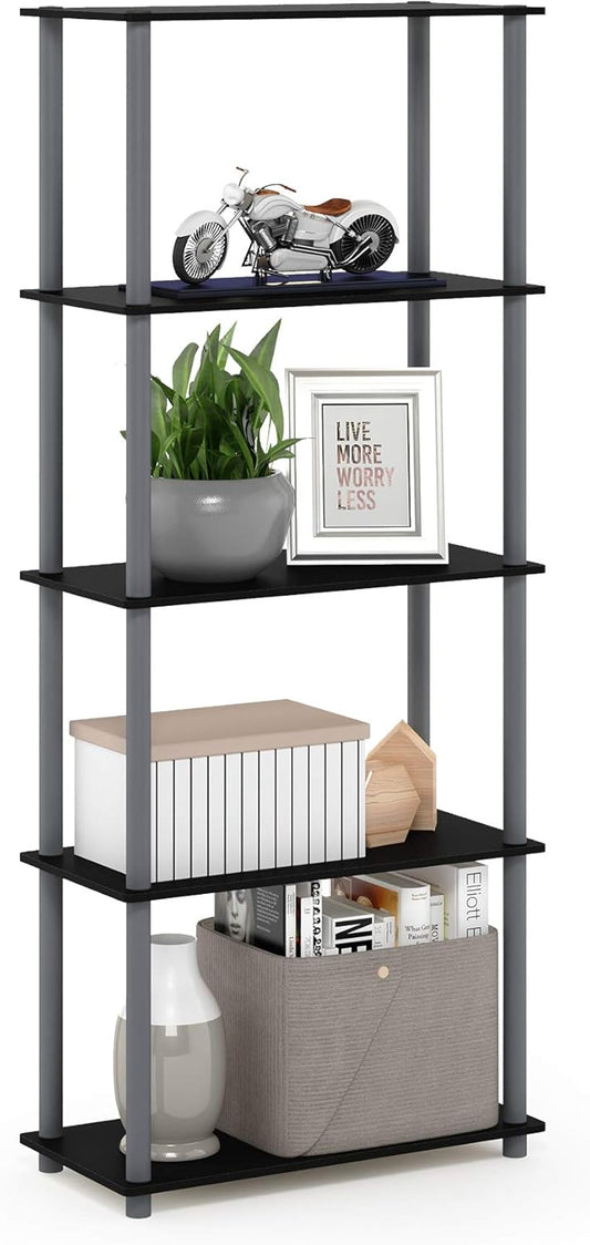 Furinno Turn-N-Tube 5-Tier Multipurpose Shelf / Display Rack / Storage Shelf / Bookshelf, Round Tubes, Black/Grey