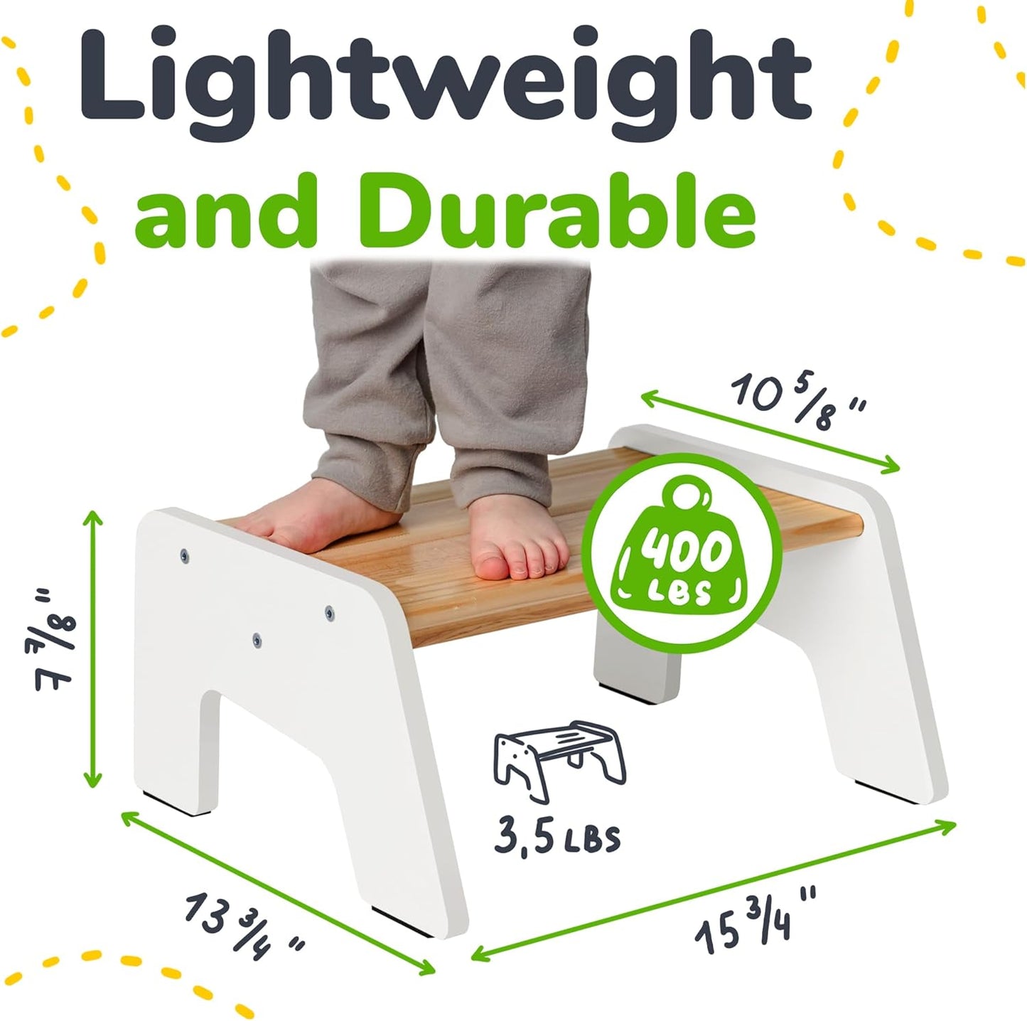 1-Step Wooden Step Stool for Toddlers | Kids Step Stool for Bathroom Sink, Kitchen, and Potty Training | Non-Slip Stool for Toilet Independence | Wooden Step for Children Ages 2+ White