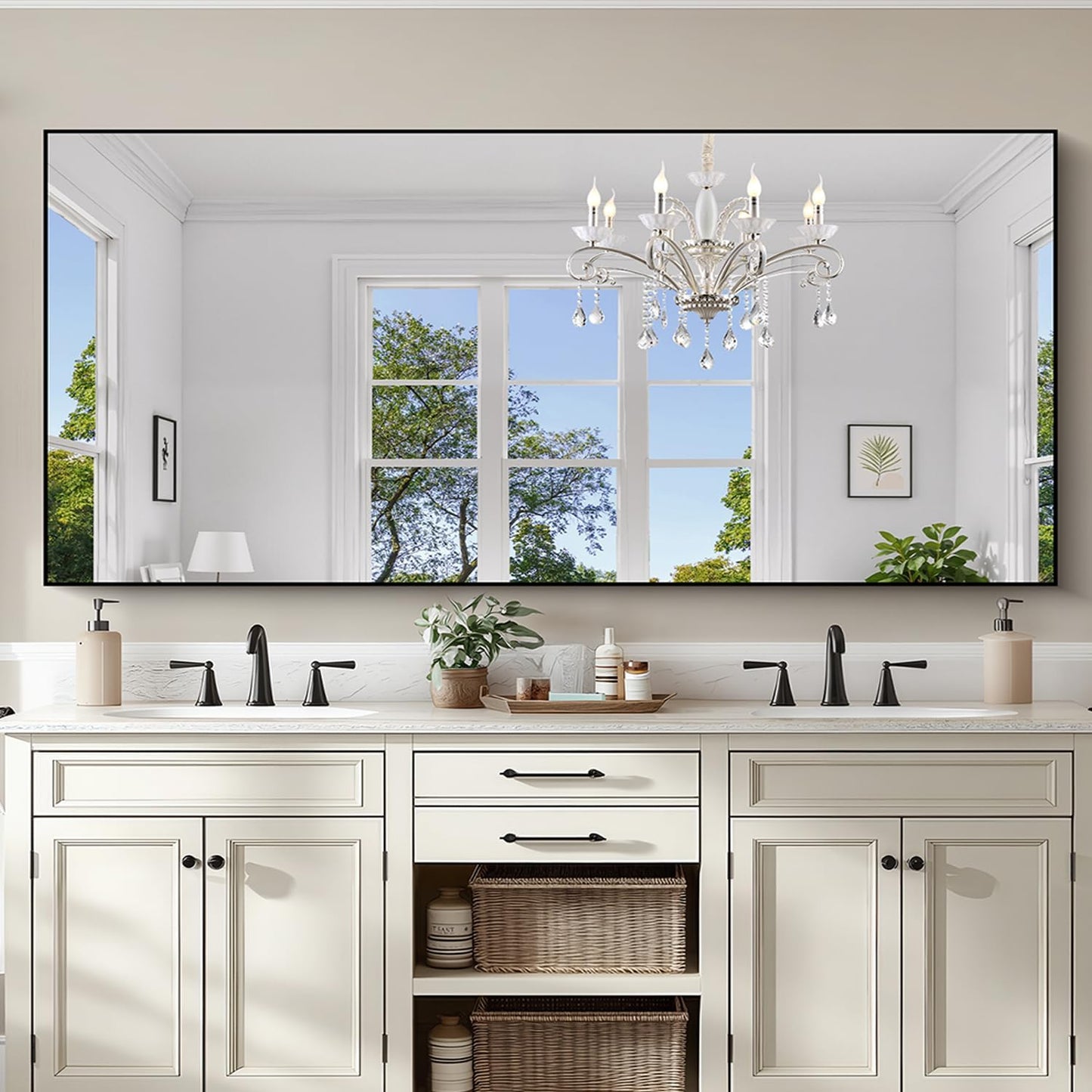 KOCUUY 72x30 Inch Large Black Wall Mounted Mirror,Aluminum Framed Decorative Rectangular Bathroom Mirror for Wall Over Sink,Vanity Mirror for Bedroom Living Room Bathroom,Functional Oversized Mirror