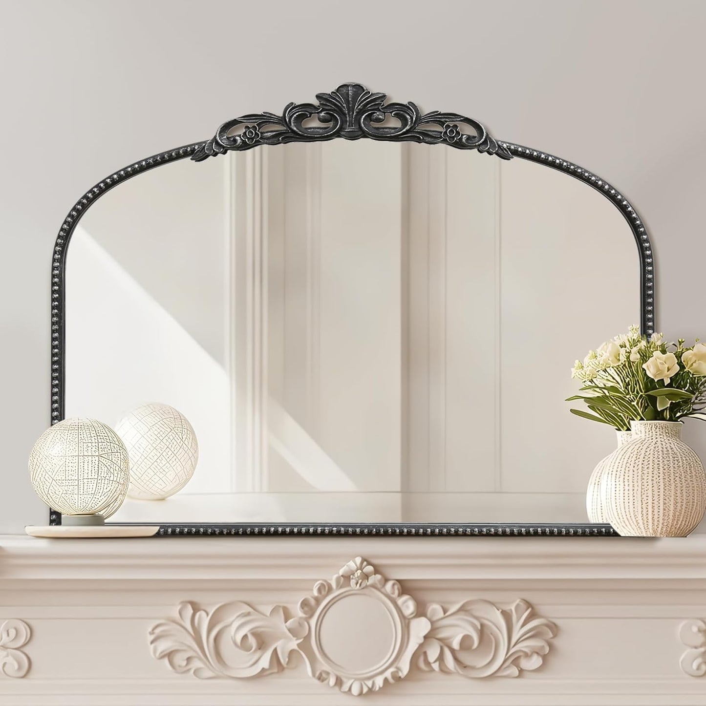 Micasso Black Vintage Wall Mirror: 24"x 32" French Baroque Antique Arched Wall Mounted Mirror - Traditional Ornate Decorative Entryway Mirror for Home Decor/Entryway/Fireplace/Living Room/Hallway