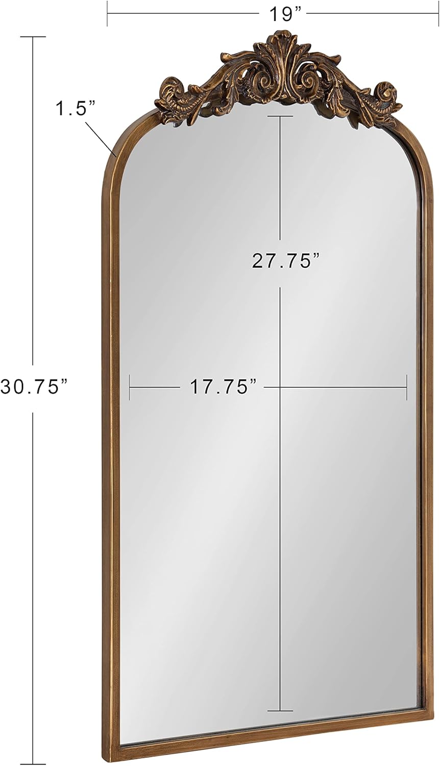 Kate and Laurel Arendahl Traditional Arch Mirror, 19" x 30.75", Gold, Baroque Inspired Wall Decor