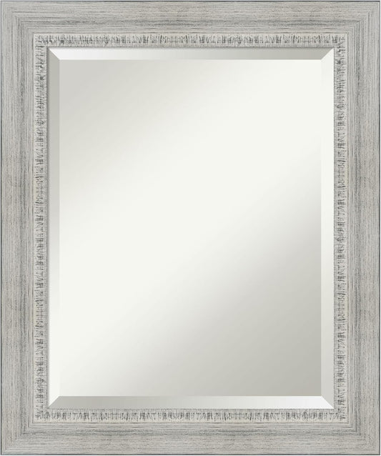 Amanti Art White Bathroom Mirror for Over Sink, 25x21 Rustic White Wash Rectangle Vanity Mirror, Small Rustic Farmhouse Wood Frame, Hangs Horizonally and Vertically, Bathroom Wall Decor, Beveled Edge