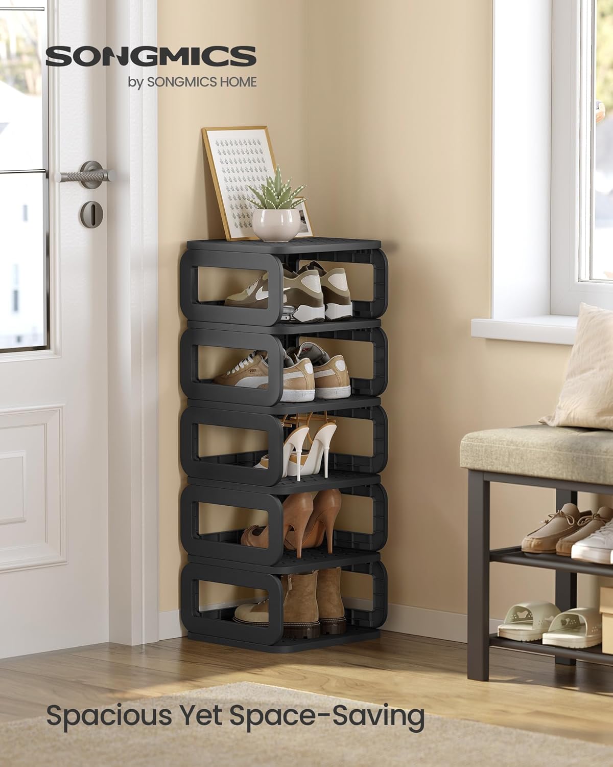 SONGMICS Shoe Rack, Shoe Organizer, 6 Shelves, Shoe Storage, Narrow Shoe Shelf, Open Shelf for Entryway, Living Room, Bathroom, Space-Saving, Ink Black ULPC037B01