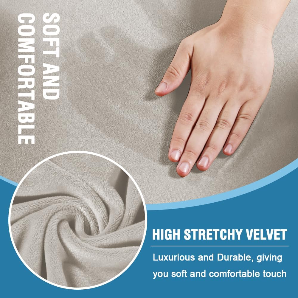 H.VERSAILTEX Sofa Cover 4 Piece T Cushion Sofa Slipcovers Thick Velvet Couch Cover Stretch T Cushion Sofa Covers for 3 Cushion Couch with 3 Individual T Cushion Covers Washable, Oatmeal