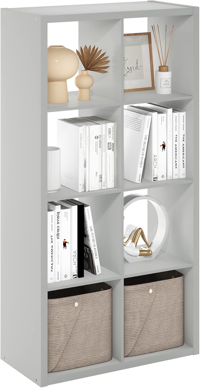 Furinno Cubicle Open Back Decorative Cube Storage Organizer, 8-Cube, Light Grey