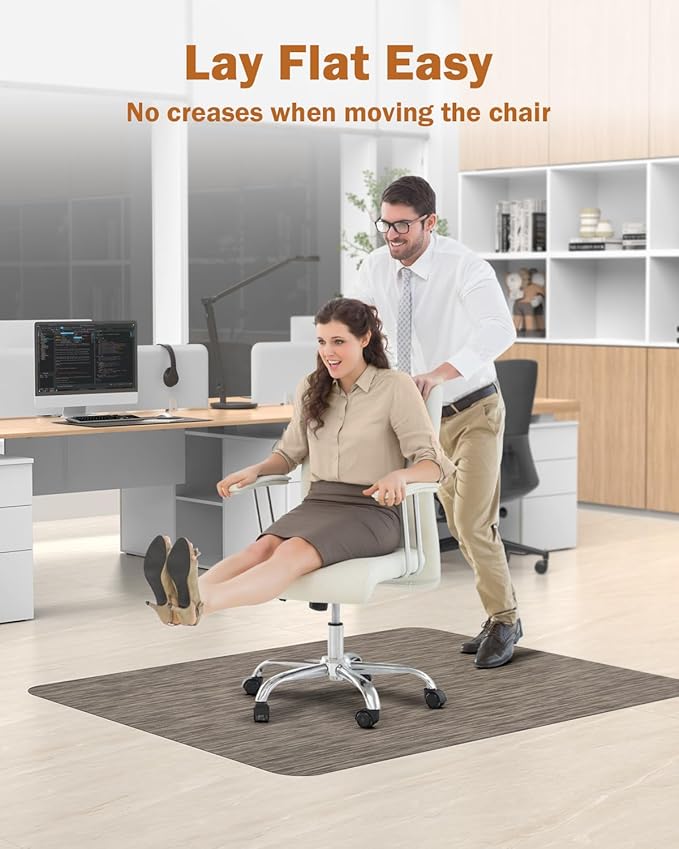 Blvornl Office Chair Mat for Hardwood Floor, 47.2"*60" Desk Computer Chair Mat for Hard Wood, Large Anti-Slip Hard Floor Protector Rolling Chair Mat, PVC Mat Desk Rug for Office and Home Dark Brown