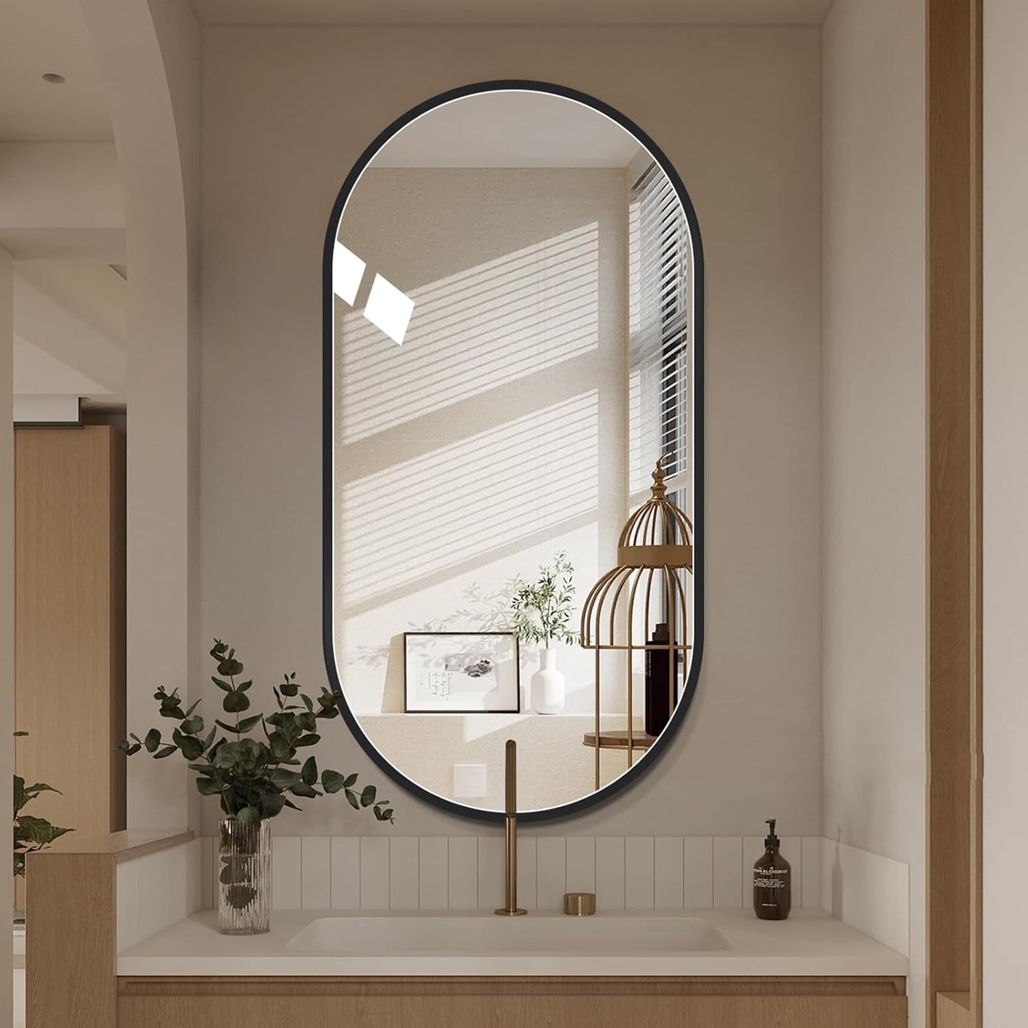 LAIYA 33x20inch Oval Wall Bathroom Mirror with Black Aluminum Frame,Wall Mounted Oval Vanity Mirrors， Explosion-Proof Glass, Waterproof Design, Easy Installation，Horizontally/Vertically