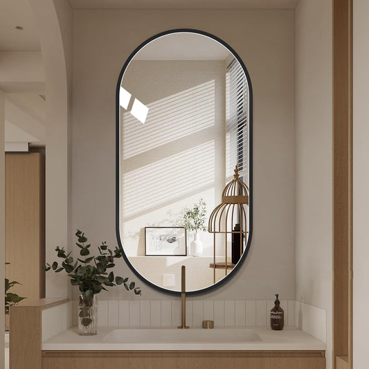 LAIYA 33x20inch Oval Wall Bathroom Mirror with Black Aluminum Frame,Wall Mounted Oval Vanity Mirrors， Explosion-Proof Glass, Waterproof Design, Easy Installation，Horizontally/Vertically