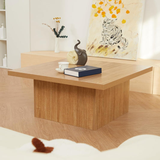 Square Cocktail Living Room Coffee Table Engineered Eco-Friendly Wood Look Laminate Veneer Rustic Farmhouse