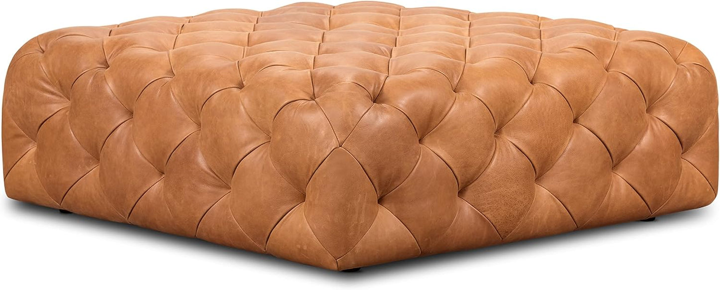 POLY & BARK Turin Ottoman in Full-Grain Pure-Aniline Dyed Italian Tanned Leather in Cognac Tan