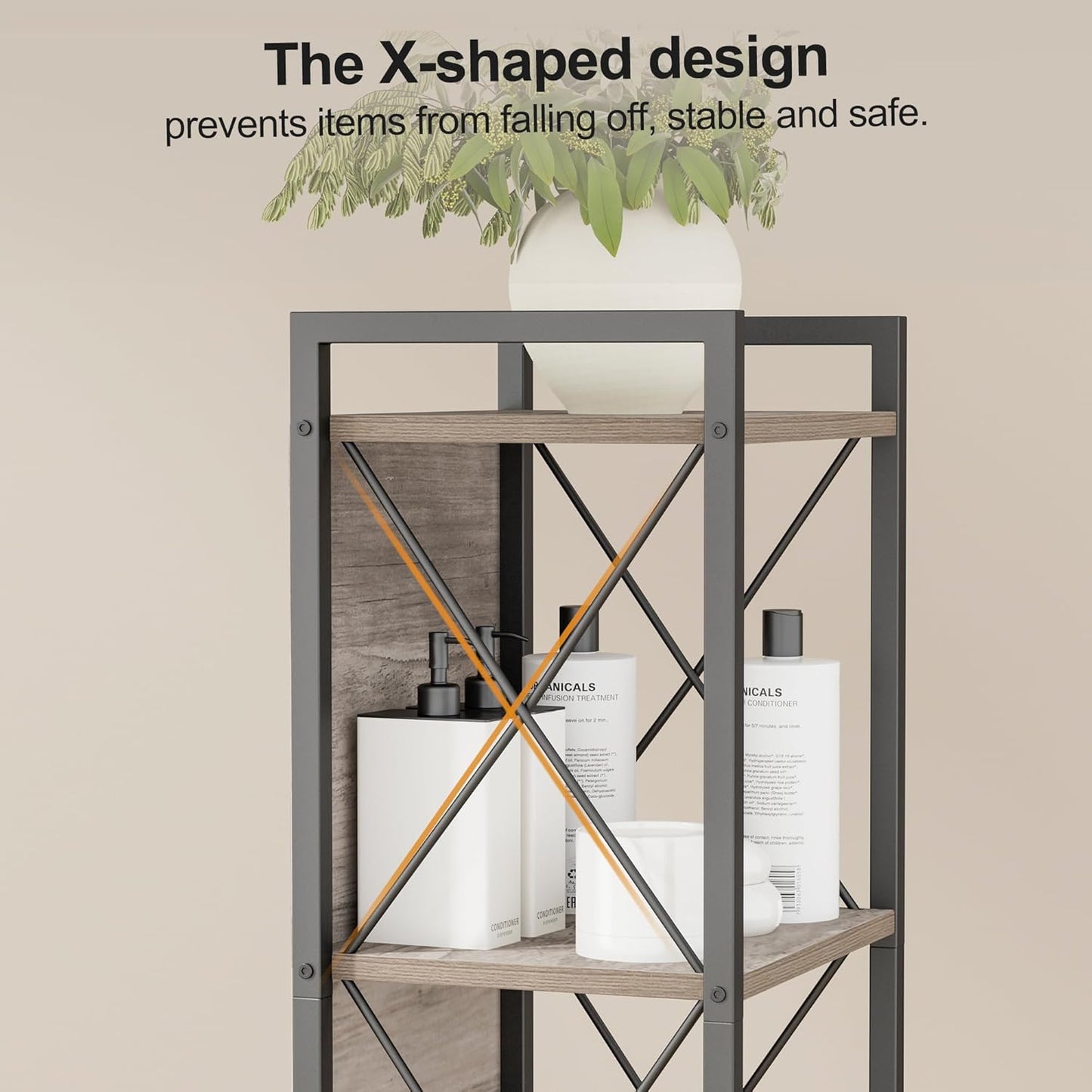 Homhedy 6 Tier Bookshelf Bookcase, Tall Narrow Bookshelf for Small Space, Metal Storage Shelves with Back Panel, for Home Office, Living Room, Kitchen, Bedroom, Industrial Style, Greige