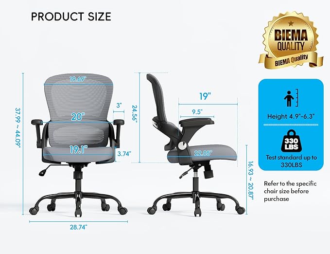 TRALT Office Chair - Ergonomic Office Chair with Back Support, Home Office Desk Chairs, 330lbs Wide Seat Big and Tall Office Chairs, Comfy Desk Chair for Work, Study, Office, Gaming (Black Grey)