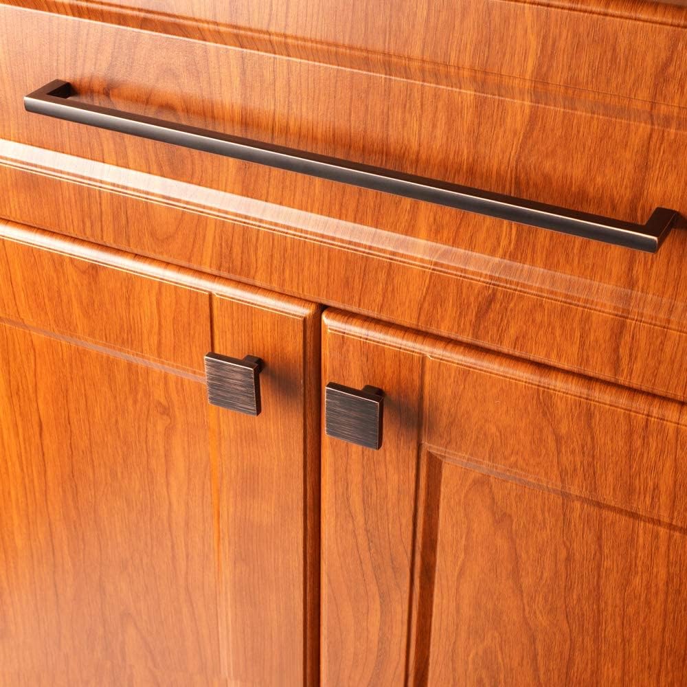 KOOFIZO Solid Square Bar Cabinet Handle - Oil Rubbed Bronze Furniture Pull, 12.6 Inch/320mm Screwhole Distance, 1-Piece for Kitchen Cupboard Door, Bedroom Dresser Drawer, Bathroom Wardrobe Hardware