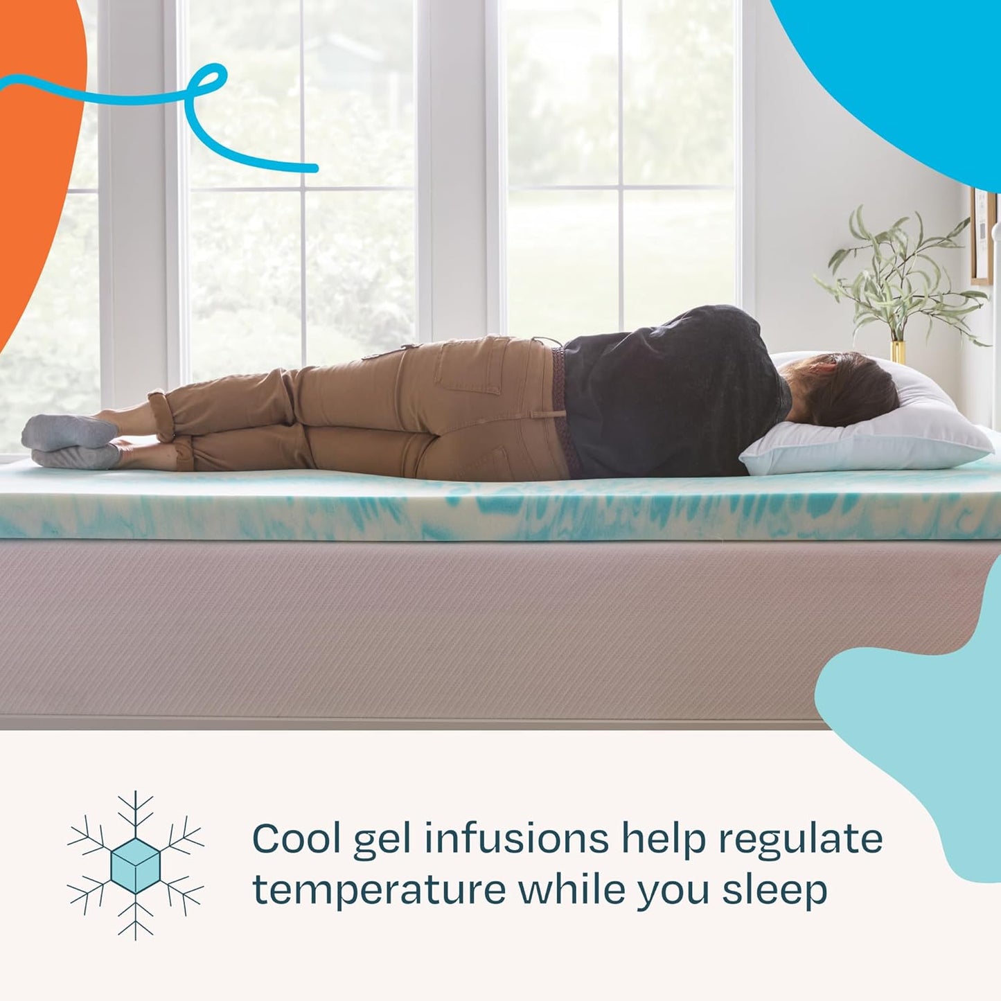 Linenspa 3 Inch Gel Swirl Memory Foam Mattress Topper – Cooling Gel Infused – Pressure Relieving Bed Topper - Mattress Pad – CertiPUR Certified - Twin Size