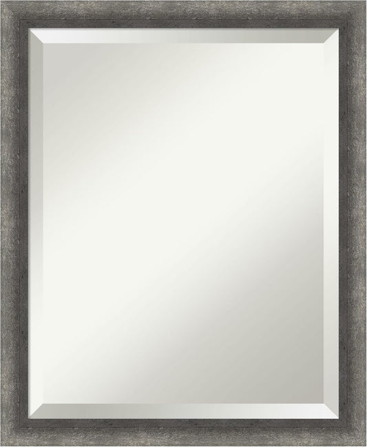 Amanti Art Grey Wall Mirror 22x18 Burnished Concrete Narrow Rectangle Bathroom Mirror for Wall Decor Living Room, Small Modern Contemporary Wood Frame, Hangs Horizonally and Vertically, Bathroom Decor