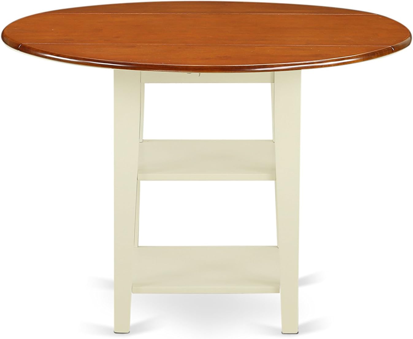East West Furniture SUNI5-BMK-W 5 Piece Modern Dining Table Set Includes a Round Wooden Table with Dropleaf & Shelves and 4 Dining Room Chairs, 42x42 Inch, Buttermilk & Cherry
