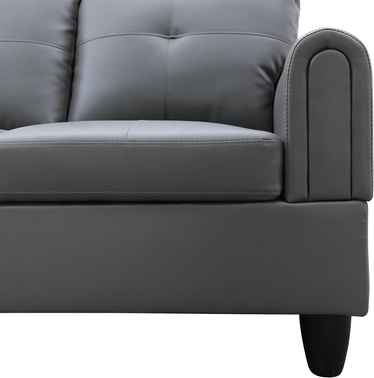 NicBex Sectional Couch 3 Pieces Sofa Set with Right Chaise Faux Leather L Shaped Cloud Couch for Living Room Furniture Sets with Storage Ottoman, Modular Sofa for Living Room & Apartment, Dark Grey