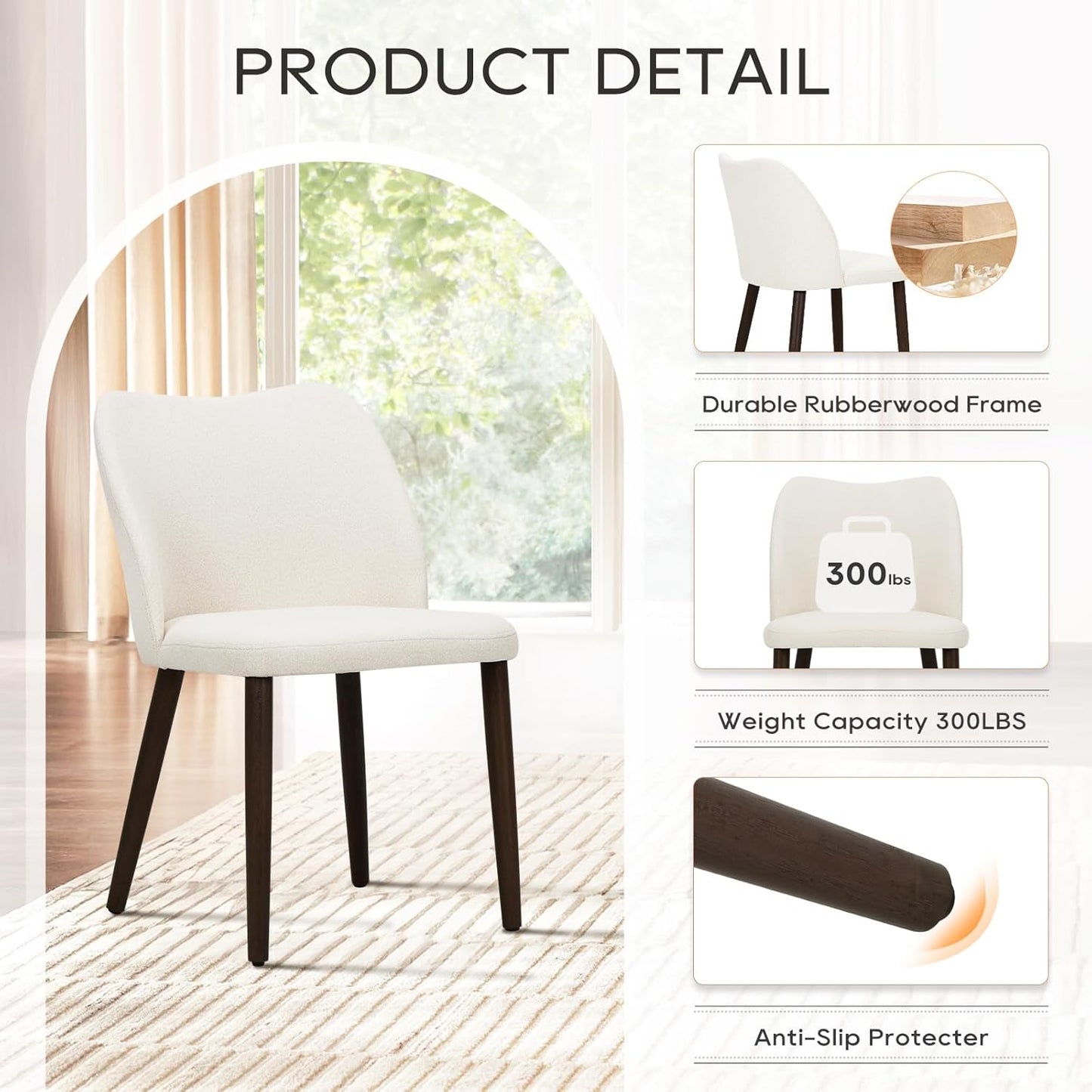 COLAMY Upholstered Dining Chairs Set of 2, Modern Fabric Dining Room Kitchen Side Chair with Padded Seat and Wood Legs for Restaurant/Cafe, Beige