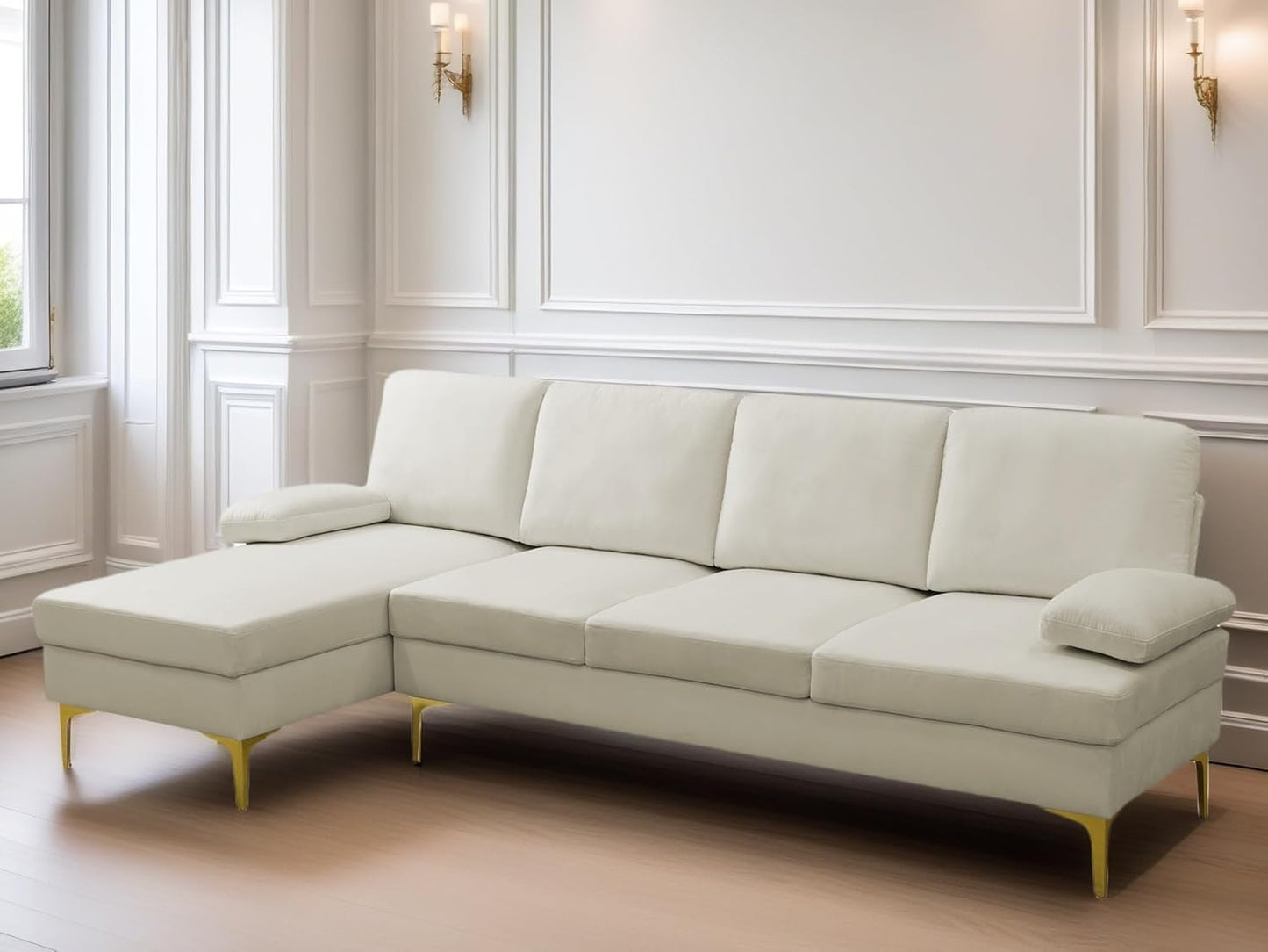 L Shaped Sectional Couch, Modern Modular Sectional Sofa with Chaise, 4 Seat Lounge Comfy L Shaped Couch Set with High Density Memory Foam for Living Room Apartment, White