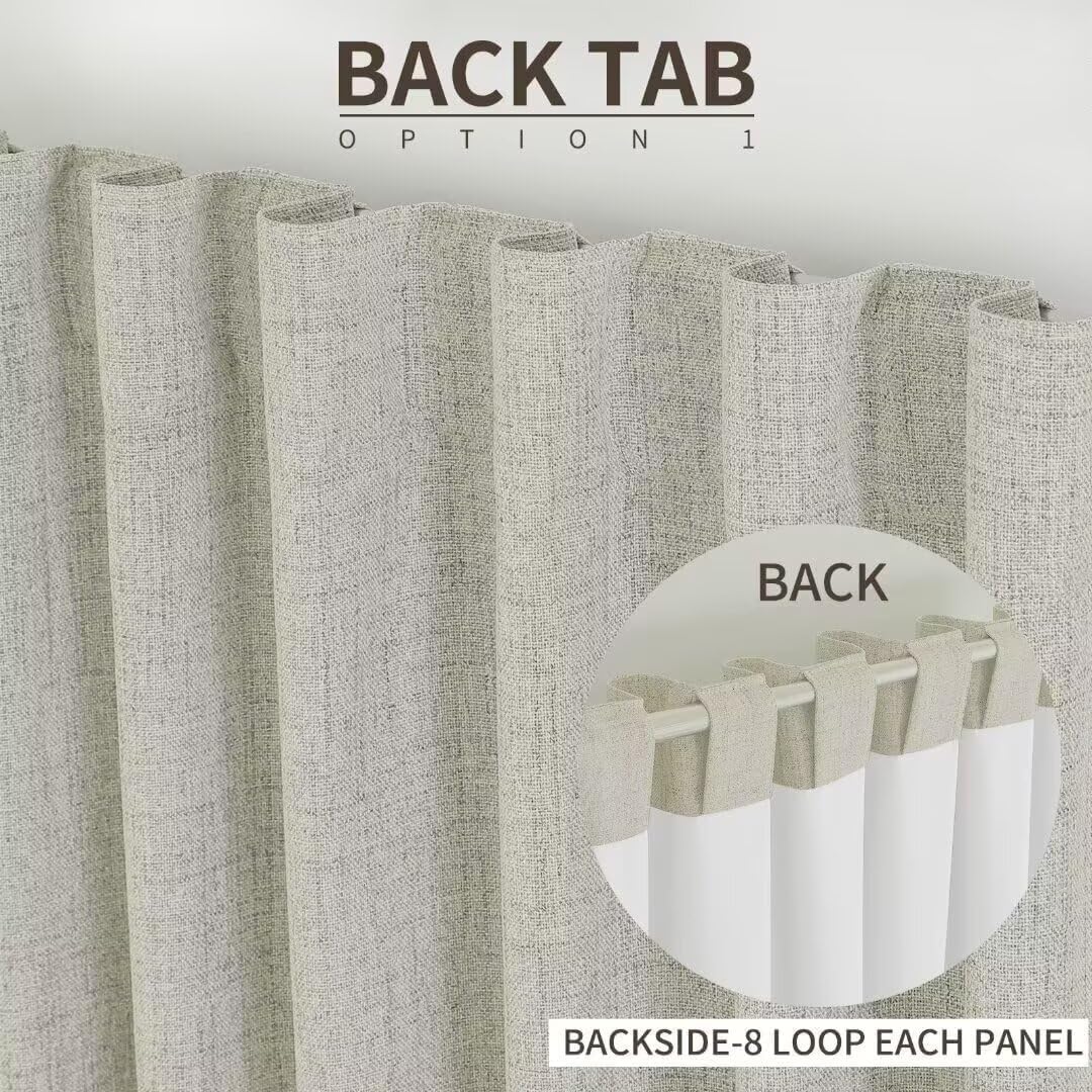 Joydeco Natural Linen Curtains 120 inch Length 2 Panels Set Burg 100% Blackout Patio Door Curtain Room Darkening Sliding Door Curtains Thermal Insulated Back tab Rod Pocket(105x120 inch, Light Beige)