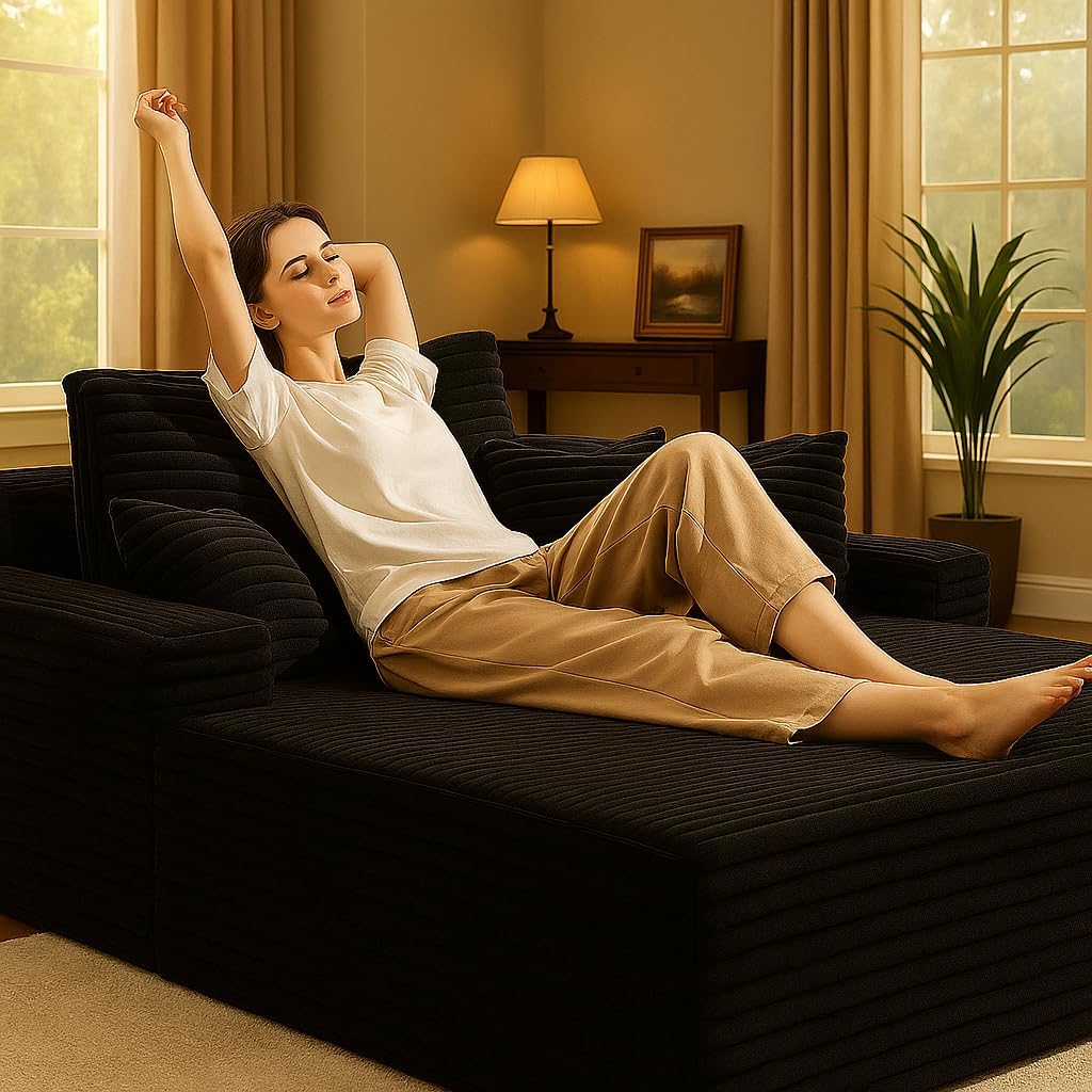 COMHOMA 105”Modular Sectional Sofa with Deep Seat,Cloud Upholstered L-Shape Couch Wide Arms Corduroy Fabric High-Density Foam Chaise Lounge for Living Room No Assembly Required