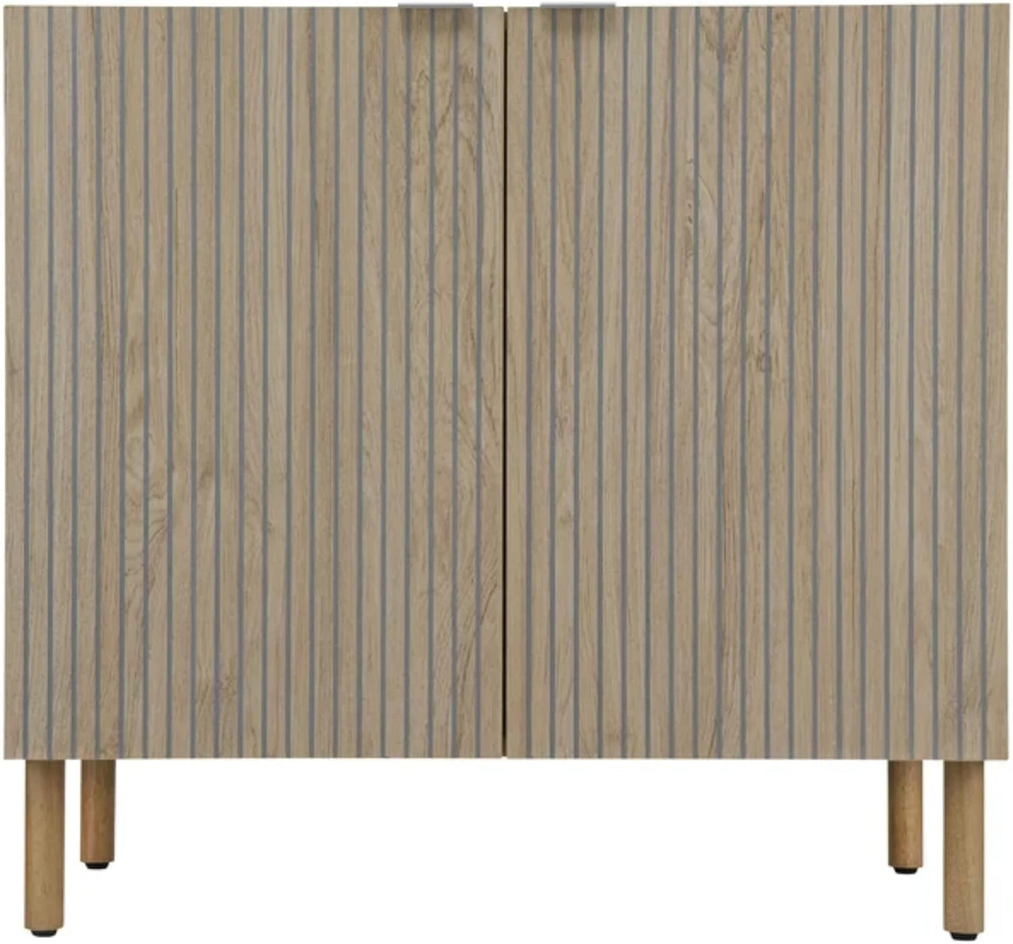 Sango Merk 2-Door Cabinet, Modern Brown Storage Cabinet with Vertical Groove Doors, Adjustable Shelf, Cylindrical Wood Legs, Discreet Metal Finger Pulls, Stylish Furniture for Living or Dining Room
