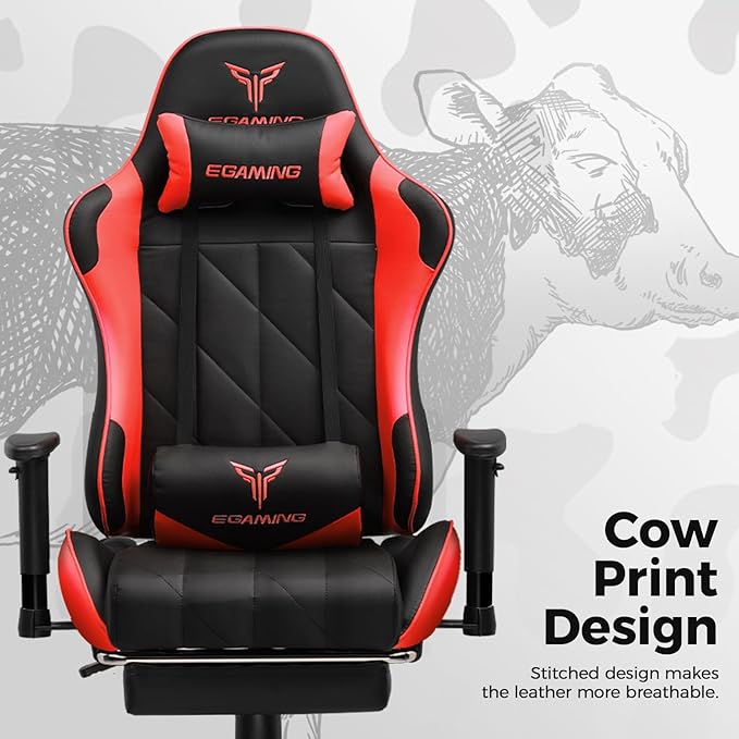 EXRACING Gaming Chair with 3D Adjustable Armrests, Cow Print Design, Ergonomic Office Chair with High Back, Computer Chair with Footrest,Comfy Diamond Stitching Sest, Game Chair for Adults