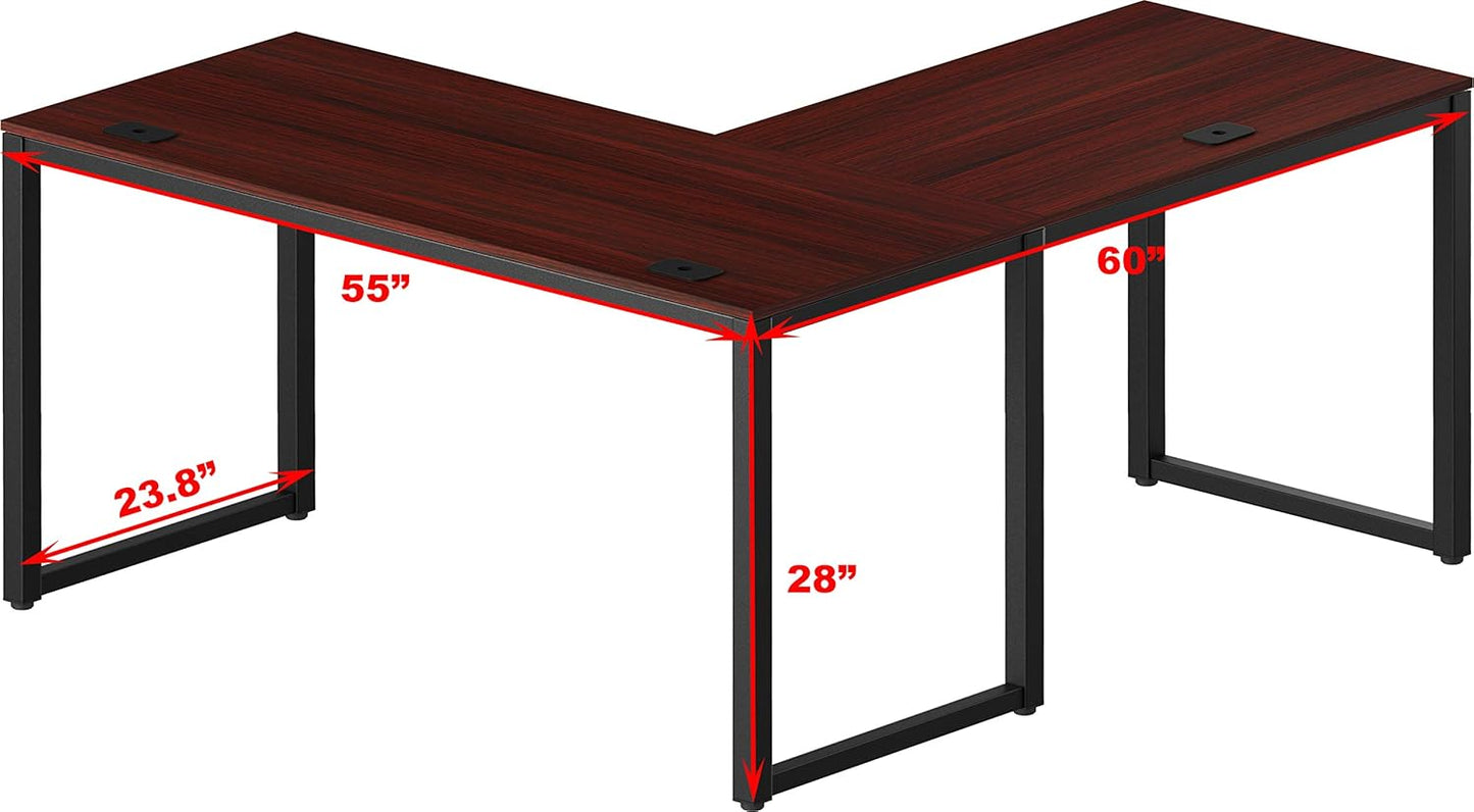 SHW 55 x 60 Inches Commercial-Grade L-Shape Corner Office Computer Desk, Cherry