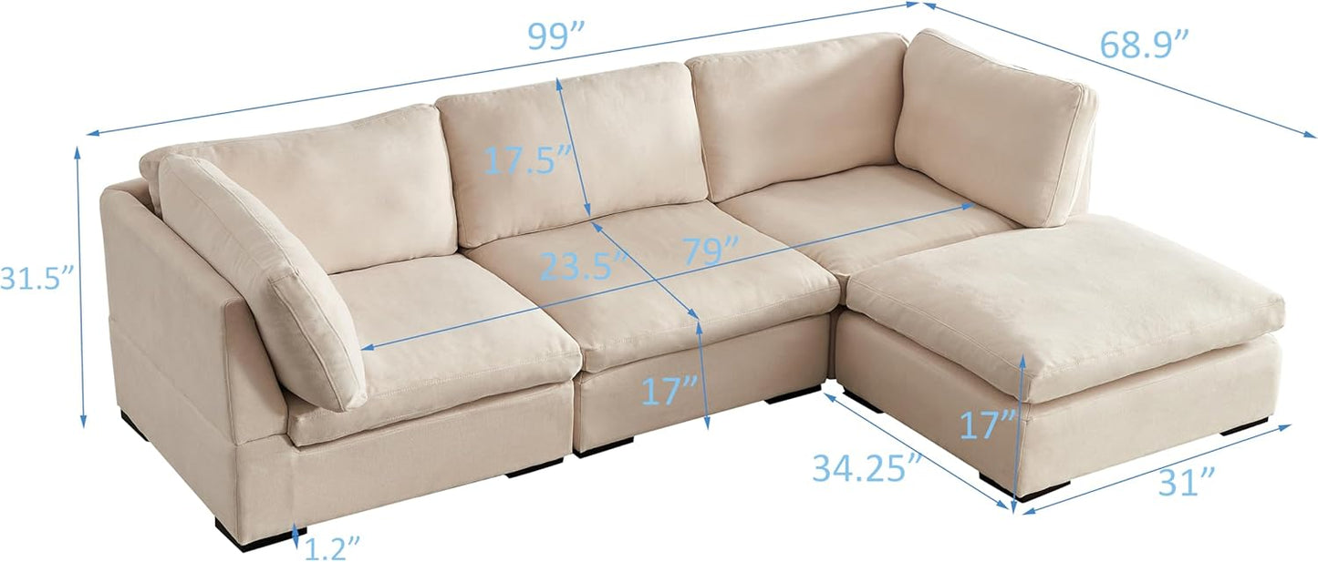 Modern L-Shaped Sectional Sofa with Chaise Lounge Furniture Set , Minimalist Style Comfy Chenille Upholstery Corner Couch with Throw Pillows ,Free Combination Convertible Sofa&Couches for Living Room