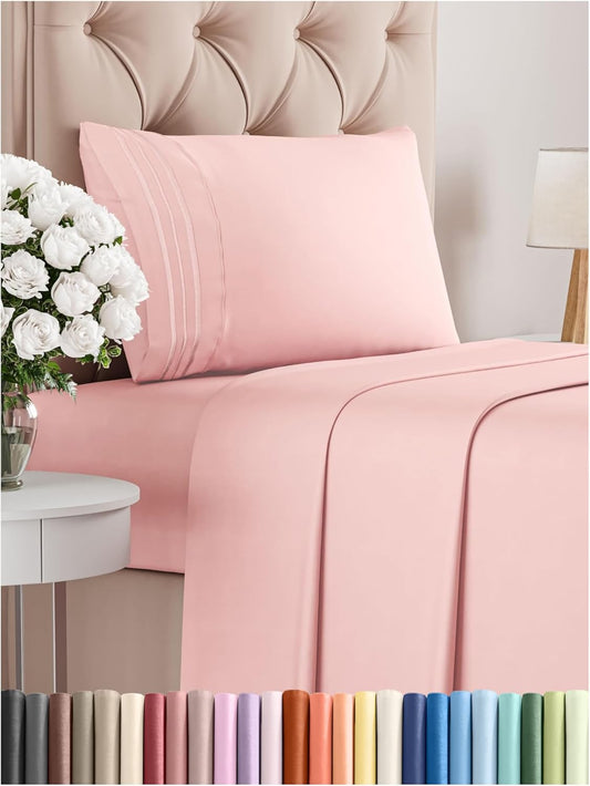 Twin Size 3 Piece Sheet Set - Comfy Breathable & Cooling Bed Sheets Set - Hotel Luxury Bedding for Women, Men, Kids, Teens, Boys & Girls - Deep Pockets, Ultra-Soft, Wrinkle Free - Oeko-Tex - Baby Pink