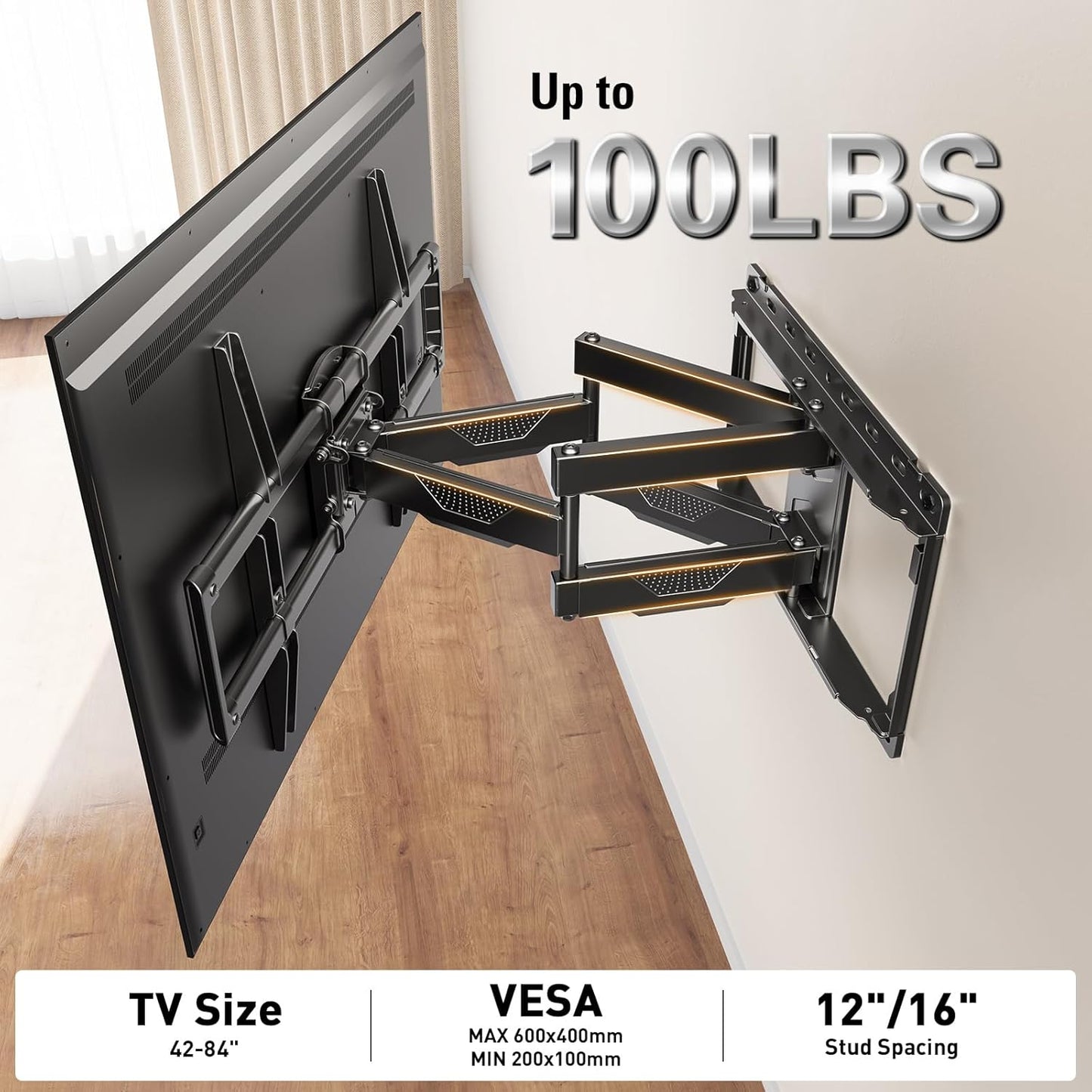 Mounting Dream UL Listed TV Wall Mount for Most 42-84 Inch TV, Full Motion TV Mount with Swivel and Tilt, Wall Bracket with Articulating Dual Arms, Fits 16inch Studs, Max VESA 600X400 mm, 100 lbs
