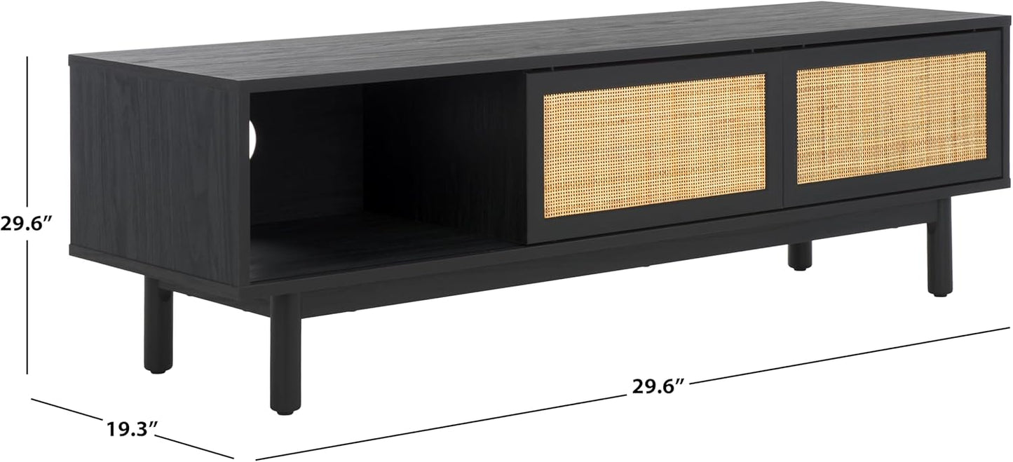 SAFAVIEH Aino TV Stand for up to 60" Flatscreen – Black, 2 Sliding Doors with Interior Storage, 1 Open Shelf, Entertainment Media Console (MED9619B)