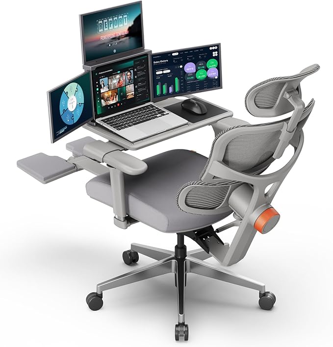Newtral Office Chair Ergonomic - Home Office Desk Chair, Back Pain Chair with Auto-Following Lumbar Support, 4D Armrest, Seat Depth and Height Adjustable (Foot Rest + Laptop Tray, Gray)