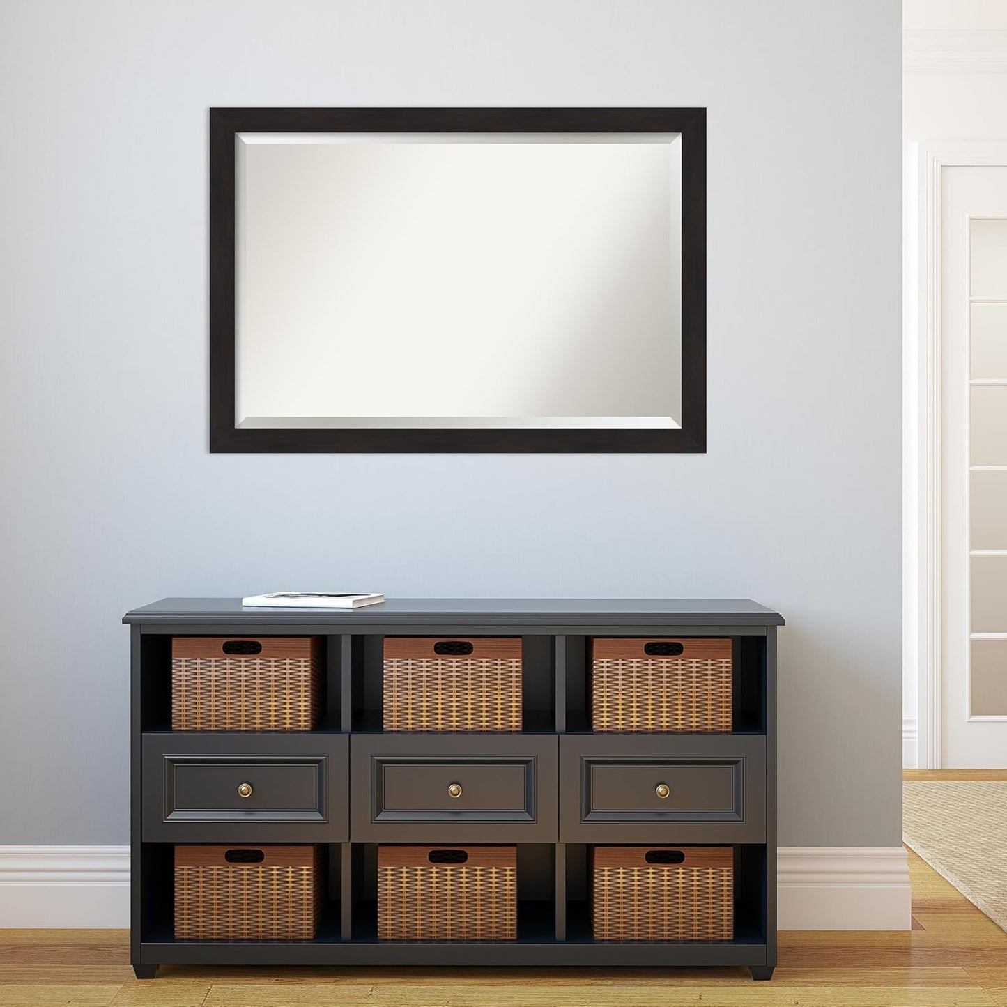 Amanti Art Brown Wall Mirror 28x40 Furniture Espresso Narrow Rectangle Bathroom Mirror for Wall Decor Living Room, Large Casual Frame, Hangs Horizonally and Vertically, Bathroom Decor, Beveled Edge