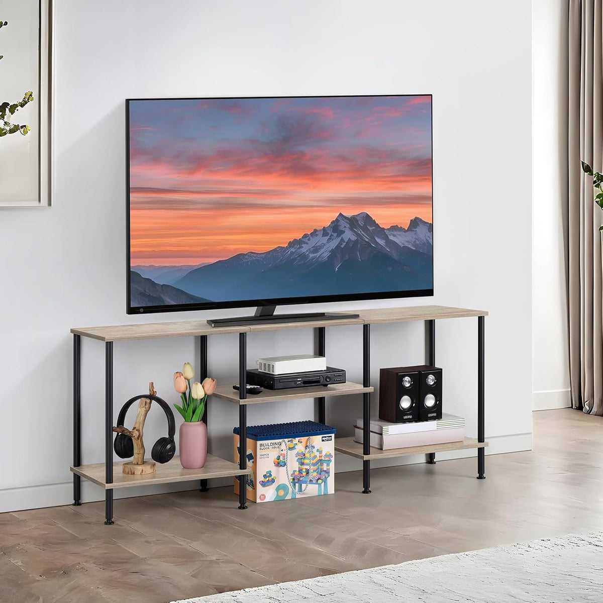 50 Inch TV Stand for Bedroom Rustic Grey Entertainment Center with Storage 3 Tier TV Consoles for Living Room TV Console Table Media Cabinet with Open Storage Shelves for 50 43 40 32 Inch TV