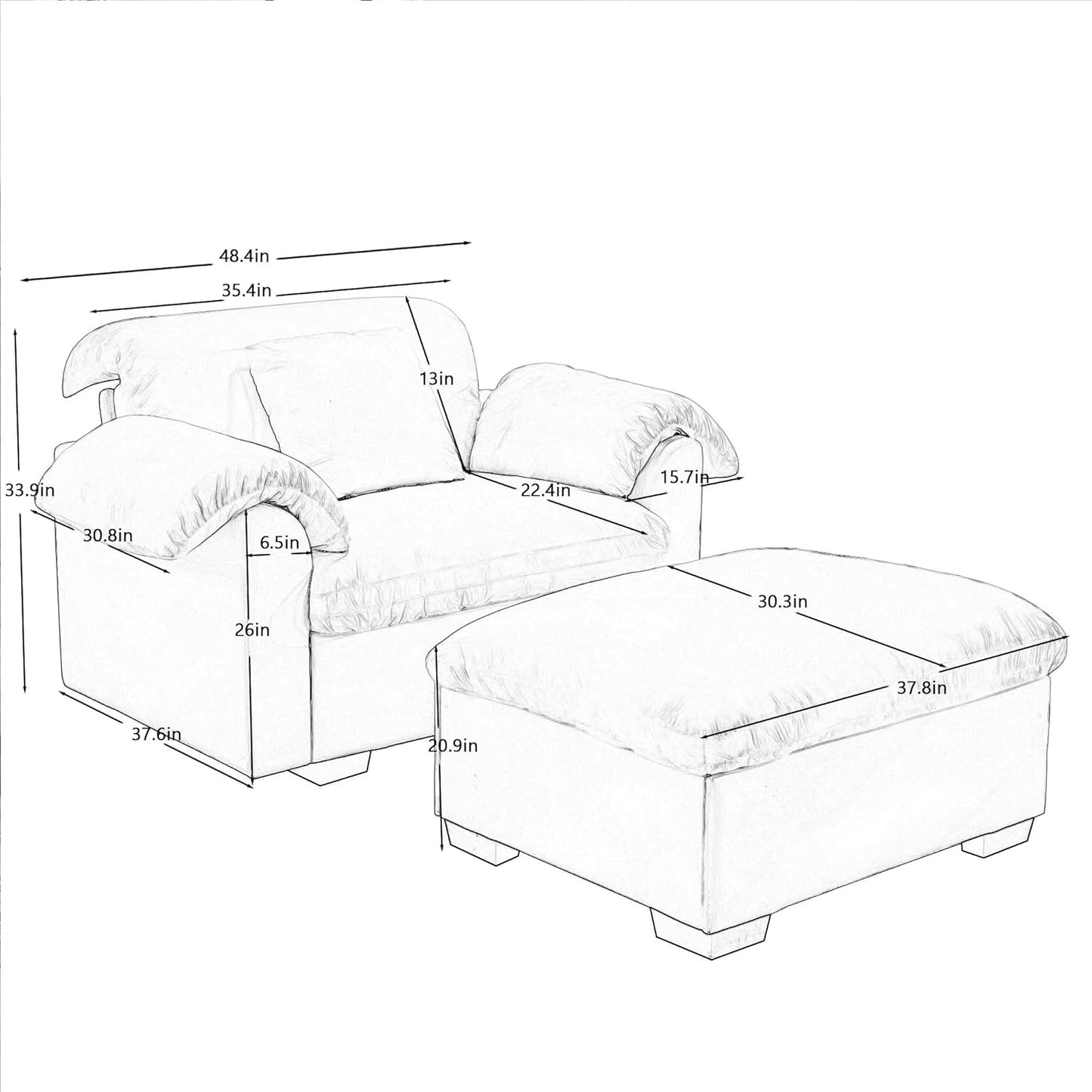 ERYE 48.4" Accent Sofa Chair with Ottoman and Pillow Armrests, Velvet Upholstery Storage Armchair with Removable Cushions and Storage Seat