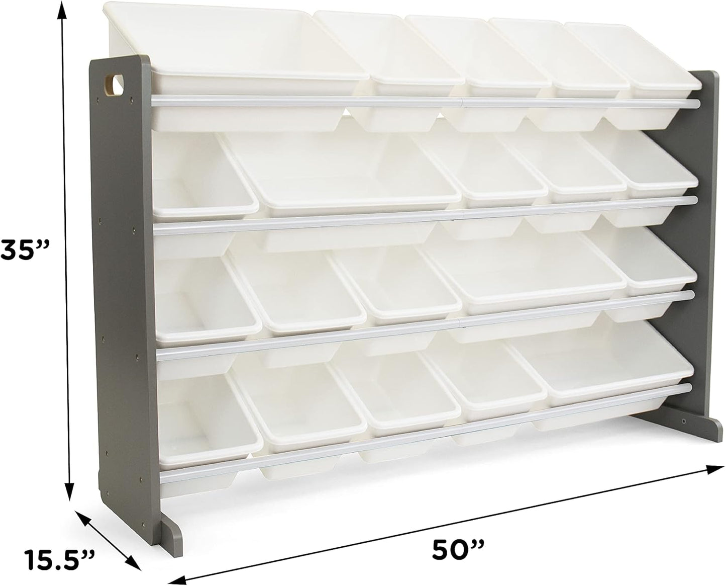 Humble Crew Extra-Large Toy Organizer with 20 Plastic Bins – Grey/White Storage Rack with 4-Tier Shelves, Anti-Tip Safety, for Kids’ Rooms, Playrooms, Nurseries & Classrooms