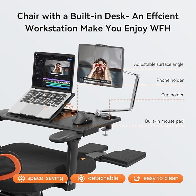 Newtral Office Chair Ergonomic - Home Office Desk Chair, Back Pain Chair with Auto-Following Lumbar Support, 4D Armrest, Seat Depth and Height Adjustable (Foot Rest + Laptop Tray, Black)