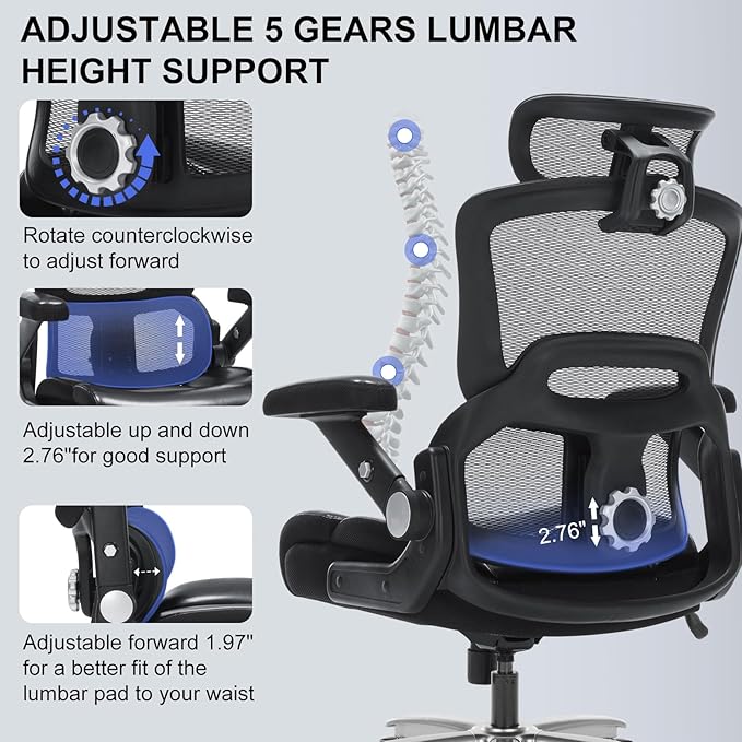 Big and Tall Ergonomic Office Chair 500lbs,High-Back Mesh & PU Leather Chair with 3D Headrest,3D Armrests, Adjustable Lumbar Support,Wide Seat Heavy Duty Executive Cpmputer Chair,Black