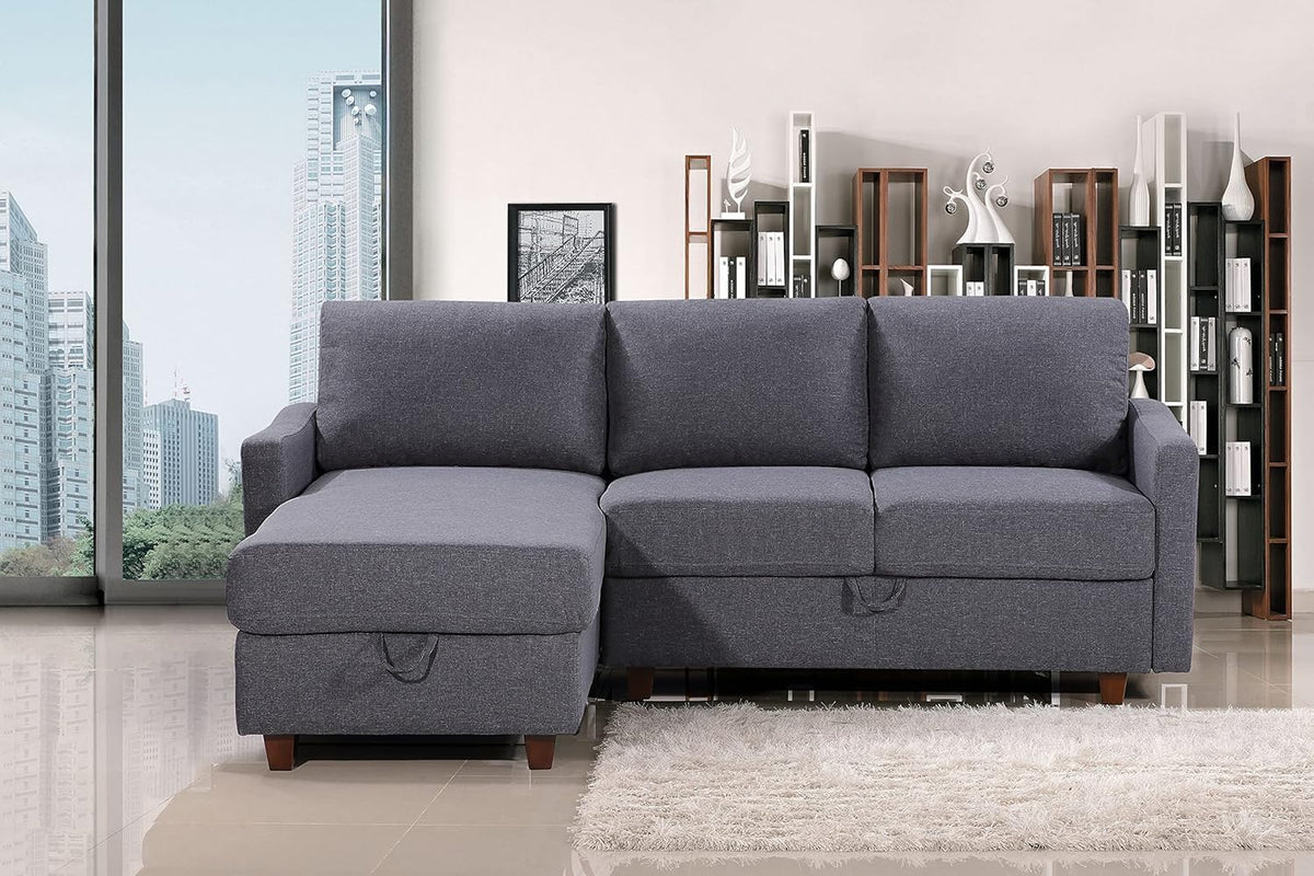 Container Furniture Direct Sectional Sofa with Storage – Modern Upholstered Living Room Couch, Reversible Chaise for Home, Apartment, Office, 81.9” L, Dark Grey