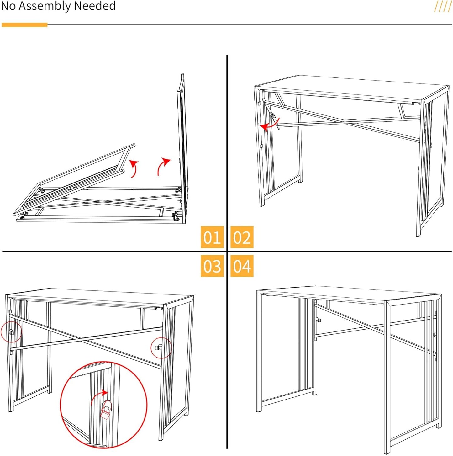 40 inch Folding Desk, Writing Gaming Computer Camping Desk, No Assembly Required Home Office Table, Natural and White