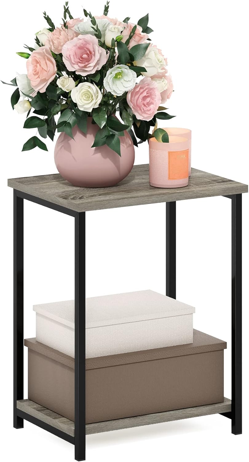 Furinno Simplistic Metal Frame End Table, 1-Pack, French Oak
