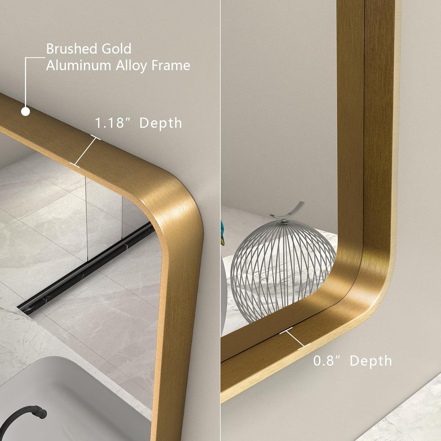 36x36 Square Gold Bathroom Mirror for Wall, Brushed Golden Framed Vanity Mirror, Modern Rectangle Metal Mirror for Entry, Shatterproof, Anti-Rust (Horizontal/Vertical)