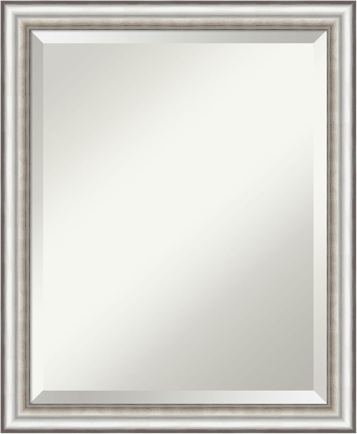 Amanti Art Silver Bathroom Mirror for Over Sink, 23x19 Salon Silver Narrow Rectangle Vanity Mirror, Small Traditional Frame, Hangs Horizonally and Vertically, Bathroom Wall Decor, Beveled Edge