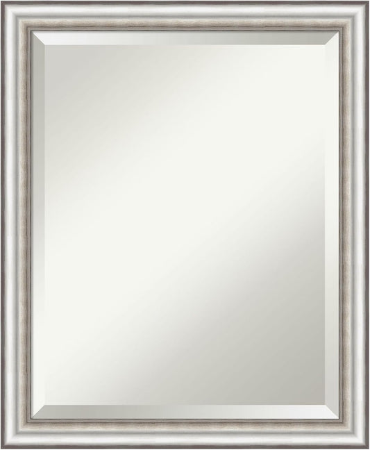 Amanti Art Silver Bathroom Mirror for Over Sink, 23x19 Salon Silver Narrow Rectangle Vanity Mirror, Small Traditional Frame, Hangs Horizonally and Vertically, Bathroom Wall Decor, Beveled Edge